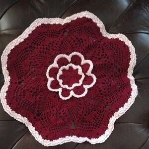 Handmade Crochet Doily in Burgundy and Pink
